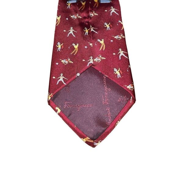 Salvatore Ferragamo Red Sports Players Print Handmade Neck Tie - Picture 4 of 6